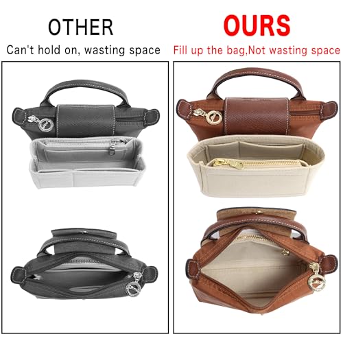 Image of Mini Purse Organizer Insert for Longchamp Le Pliage Mini Bags Felt Inner Bag Liner with Zipper Pocket, Lightweight Storage for Handbags, Blue
