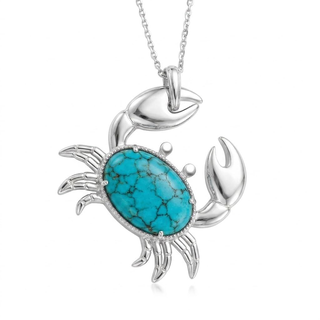 Collier en argent 925 véritable et pendentif crabe en turquoise - 7