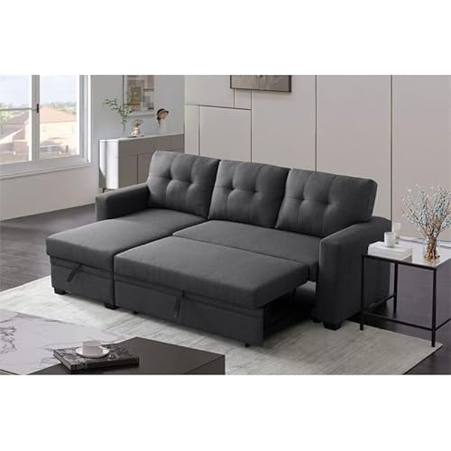 Devion Furniture Contemporary Reversible Sectional Sleeper Sectional Sofa With Storage Chaise In Dark Gray Fabric #TOP6