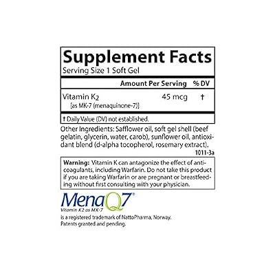 Carlson - Vitamin K2 MK-7 (Menaquinone), 45 mcg, Bone Support, Calcium Bioavailability, K2 Vitamin, Vitamin K-2, 90 Softgels