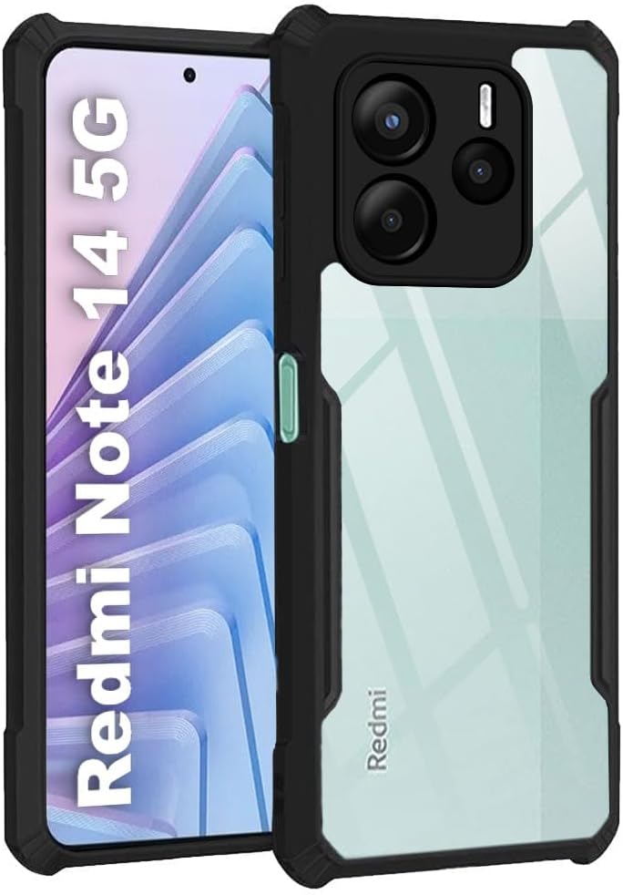 TheGiftKart Shockproof Crystal Clear Back Cover Case for Mi Redmi Note 14 5G | 360 Degree Protection | Protective Design | Transparent Back Cover Case for Redmi Note 14 5G (PC & TPU, Black Bumper)