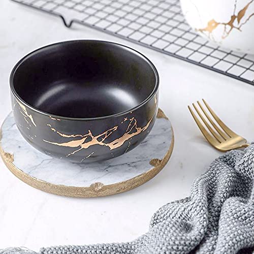 Lucck Ceramic Cereal Bowl Marble Soup Bowl 17 Oz Ceramic Rice Bowl Luxury Gold Inlay Dessert Bowl Microwave And Dishwasher Safe For Oatmeal Snack (Black) #TOP1