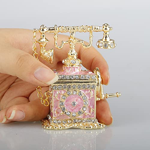Sevenbees Pink Telephone Figurines Enameled Telephone Trinket Box Hinged Decorative Telephone Jewelry Boxes Collectibles Gifts For Girls Or Women #TOP1