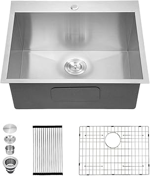 Amazon Com Sarlai 25 吋x 22 吋 約63 5 公分x 55 8 公分 多功能水槽嵌入式單碗16 號不鏽鋼廚房水槽實用水槽 家居裝修