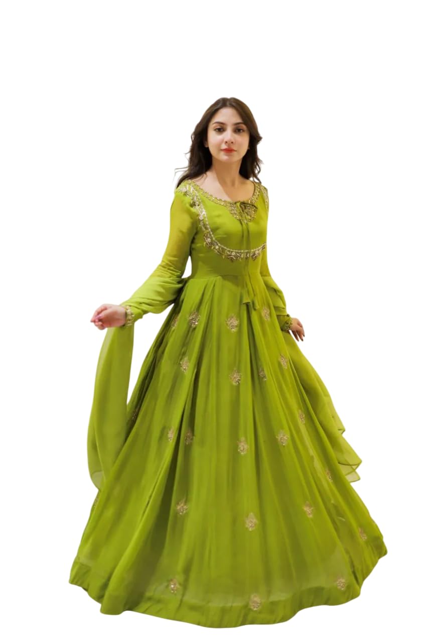 htlt fashion Women’s Embroidered Georgette Anarkali Gown with Dupatta | Full Length Dress for Women | Ethnic Gown-picture-15