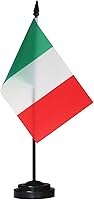 Vista 1 de Anley Juego de banderas de escritorio de lujo de Italia, bandera italiana de escritorio miniatura de 6 x 4 pulgadas con poste sólido de 12 pulgadas
