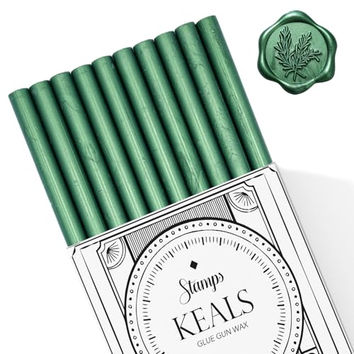 KEALS Packung mit 10 Wachsstangen mit Klebepistole, Vintage-Siegelstempel für Einladungen, Hochzeit, Geburtstag, Geschenkkarten, Briefe (Smaragd)