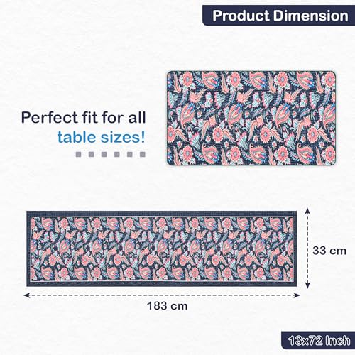 Image of Heart Home Velvet 13x72 Inch Table Runner for Home Decor | 6 Seater Dining Table Place Mat Elegant Soft Feel /Machine Washable | Pyramid 1235 - Navy Blue