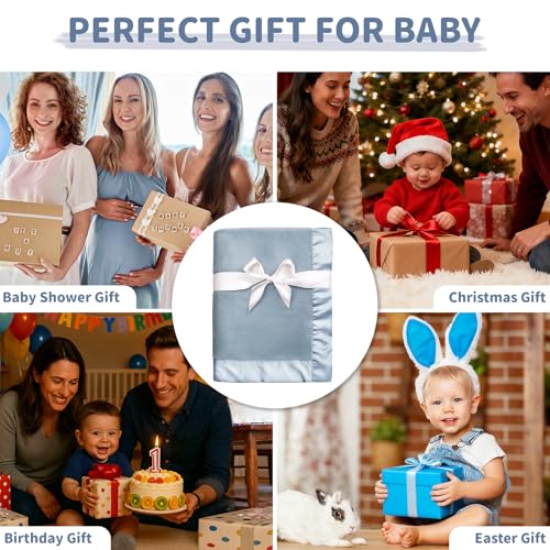 Image of Pro Goleem Fleece Baby Blanket with 2 Inch Satin Trim Soft Anti-Static Plush Blanket for Boys and Girls Christmas Baby Gifts for Babies 30''x40'',Blue