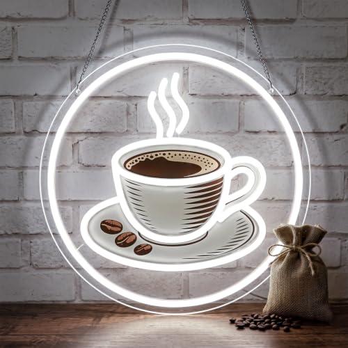 Image of Coffee Neon Sign for Coffee Shop Decor Dimmable Coffee Cup Neon Light for Cafe Restaurant Bar Kitchen Office USB Powered Light Up Business Store Sign Gift for Barista
