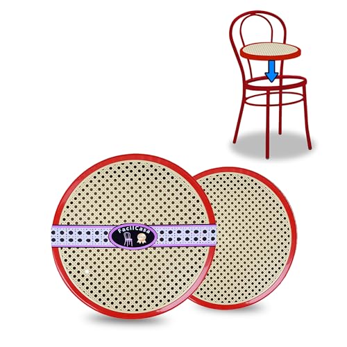 FacilCasa Asientos Redondos de Plástico de Repuesto para Sillas de Cocina Thonet. Silla de Cocina Bistró de Metal. Paja de Viena + Manual de Mantenimiento. Diámetro 40cm (2 Anillos Rojos)