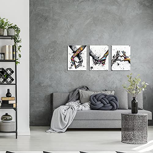 Vanseeing 3 Piece Graffiti Paintings Canvas Wall Art Promise Holding Hands Pop Art Posters Prints Abstract Painting Bedroom Wall Decor Modern Giclee Artwork Framed Ready To Hang 12X16Inchx3Pcs #TOP3