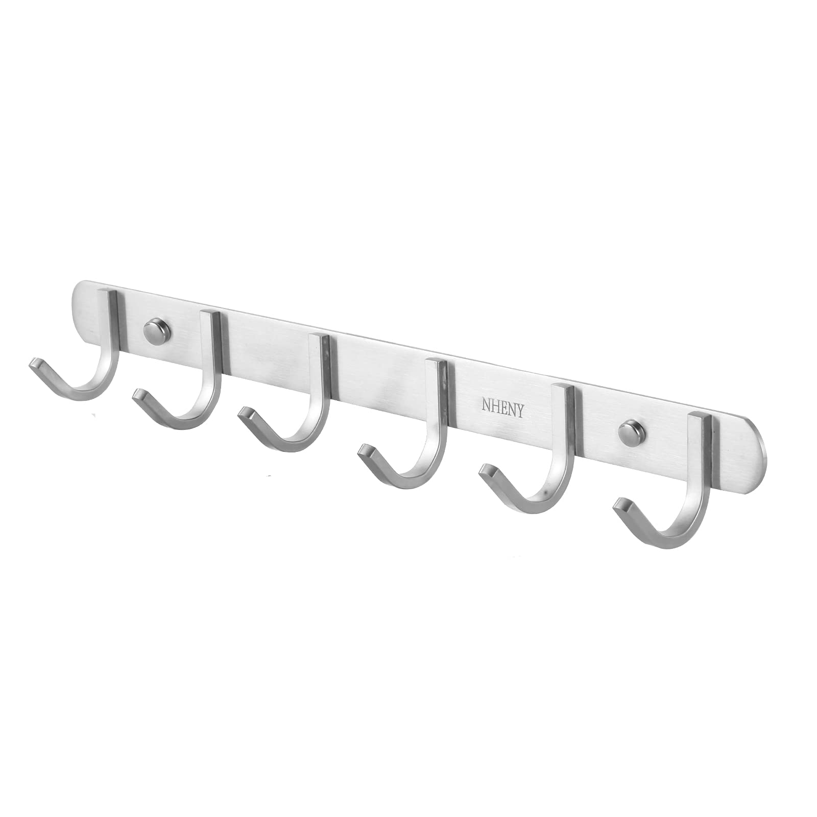 Coat Hook Wall Mount - NHENY Towel Rack with 6 Hooks Hanger for Hanging Clothes, Bags, Keys, and Towels Bathroom, Entryway, Door, 304 Stainless Steel Brushed Nickel