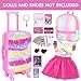 DONTNO American 18 Inch Doll Travel Suitcase Play Set with 18 Inch Doll Clothes and Accessories Including Backpack Phone Passport Sunglasses etc