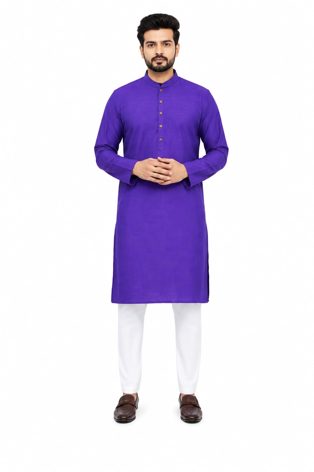 Samarmbha Men's Purple Kurta with Pajam Set,Mandarin Collar and Full Sleeves.(M)-image-7