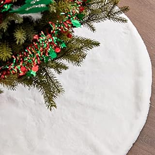 White Christmas Tree Skirt - Plush Round Snow Xmas Tree Mat, Faux Fur 31 Inch Tree Base Cover, Festive Decorations Ornaments, Christmas Holiday Home Supplies