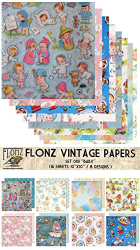 Paper Pack (16Sh 10"X10") Baby Newborn Flonz Vintage Paper For Scrapbooking And Craft #TOP18