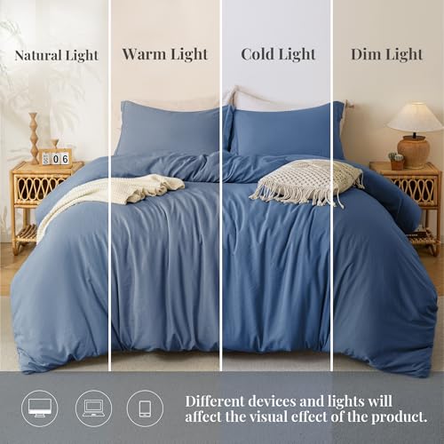 Image of MILDLY Duvet Cover Cal King Ultra Soft Comforter Cover Set 3pcs, Denim | Washed Microfiber Cotton-Like, Breathable Comfort, Hidden Zipper, Corner Ties, OEKO-TEX Certified, Fade Resistant