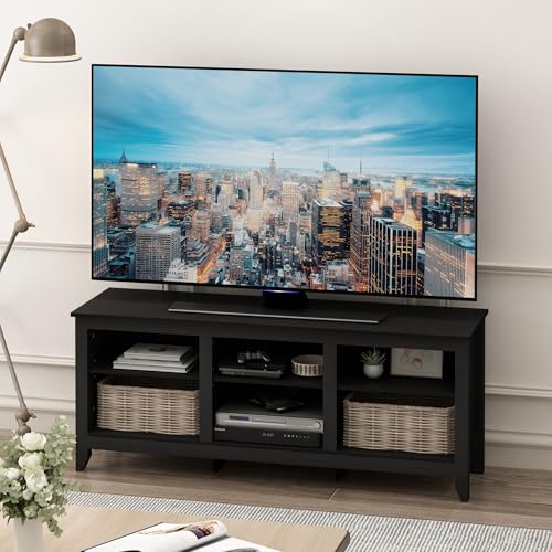 Image of Furinno Jensen TV Stand for TV up to 65 Inch, 2-Tier Black Entertainment Center, TV Console with Cable Management, for Living Room, Bedroom, Dark Americano