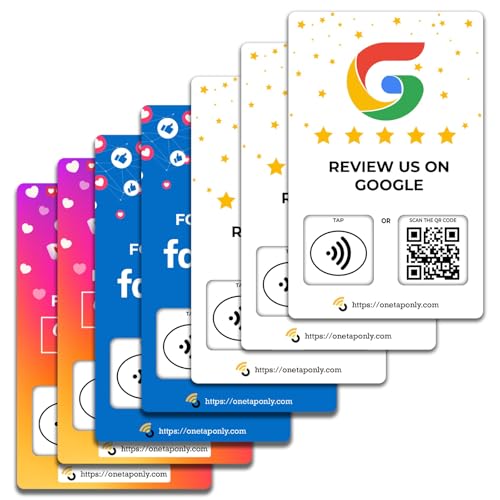 NFC Business Cards 7 Pack – Contactless Smart Tap & QR Code – Compatible with Social Media & Online Review Platforms – Reusable Feedback Tool for Restaurants, Local Businesses – Works with All Phones