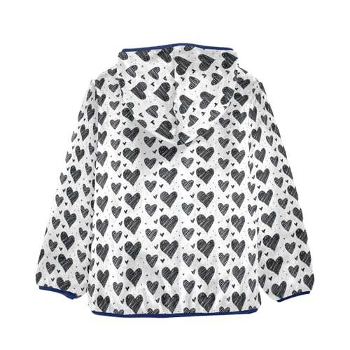 Black White Hearts Boys Fleece Coat,Children's Zip-Up Hoodie Jacket,Baby Warm Fashion Outerwear 3-10T,A1133972