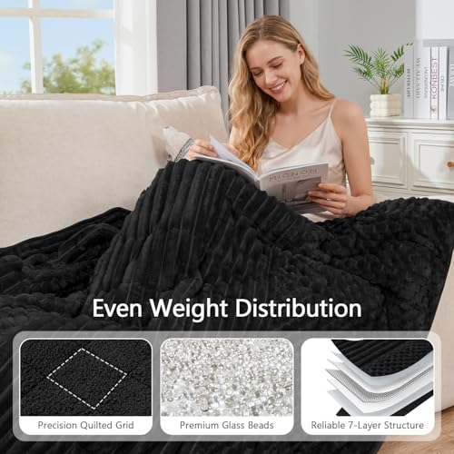 Image of Mr. Sandman Fleece Weighted Blanket for Adults, Queen Size 15 lb, Heavy Throw Blanket with Soft Plush Jacquard and Warm Sherpa, Washable Weighted Blanket for Relaxing Sleep, 60 x 80 Inch, Black