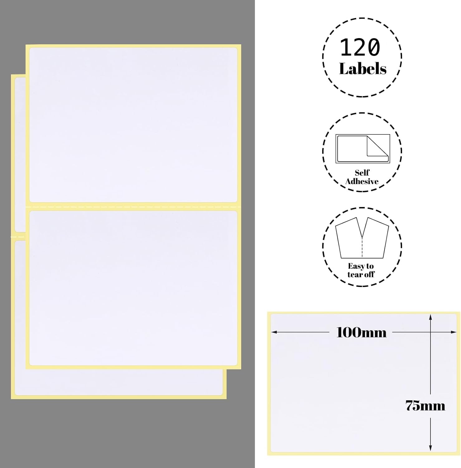120 etiquetas adhesivas grandes blancas lisas para franqueo, 100 x 75 mm, 4 x 3 pulgadas, etiquetas autoadhesivas en blanco para direcciones