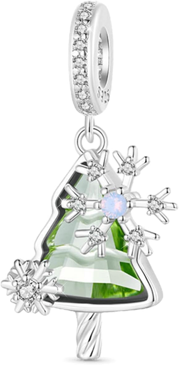 GNOCE Snowing Christmas Tree Pendant Charm Sterling Silver Dangle Christmas Charm Fit Bracelet/Necklace for Women Wife/Jewelry Gift