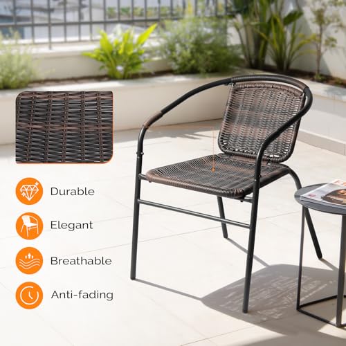 Image of VINGLI Indoor Rattan Stacking Chair, Outdoor Stackable Dining Chair,Modern Wicker Stacking Chair for Porch,Patio and Restaurant,Brown (4 Pack)