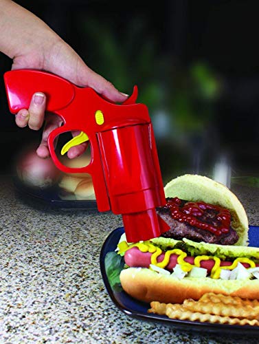 Novelty Condiment Gun Shooter Dispenser – Plastic Ketchup Mustard BBQ Hot Sauce Container Squeeze Gun Shaped Bottle