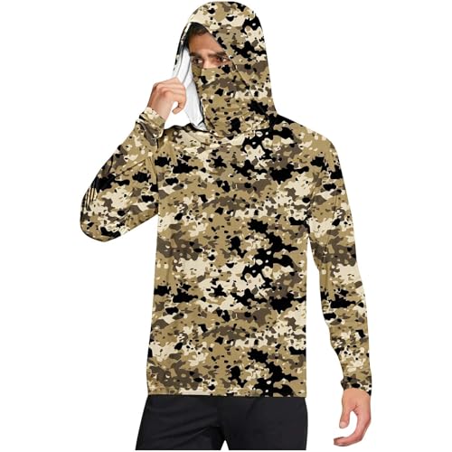 Summer Sun Protection Hoodies for Men Camping Hiking Rash Guard with Mask UPF 50+ Cooling Long Sleeve Fishing Shirts