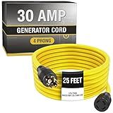 Houseables 30 Amp Generator Cord, Generator Cord, NEMA L14-30P to L14-30R, 30 Amp Extension Cable, 125/250V for 240V Use, 240 Volt, 30amp Power Wire, 4 Prong Plug, Dryer, UL CUL, 10 Gauge, 7500W, 25FT