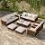 PHI VILLA 12 Seat Patio Furniture Set Outdoor Large 12 Pieces Wicker Conversation Sofa with Cushioned 2 x Single Rattan Sofa, 4 x Armrest Chair, 4 x Ottoman and 2 x Armless Chair, Beige