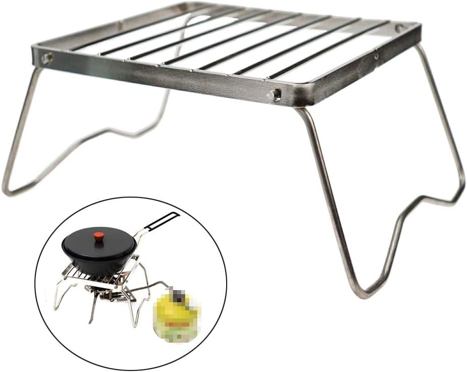 Geekbuzz Portable Camping Grill Compact Mini Stainless Steel Campfire Charcoal Gas BBQ Grill Rack for Backpacking, Hiking, Picnics, Fishing