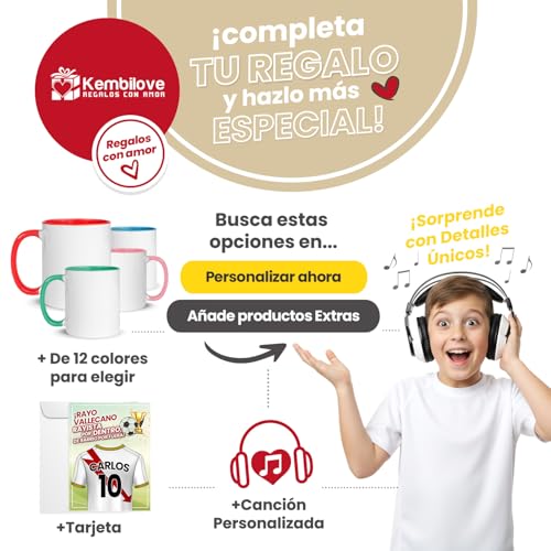 Kembilove® Pack Regalo Personalizado Rayo Vallecano Fútbol | Regalo Único Fan Rayo Vallecano Nombre Número | Souvenir Oficial Equipo Rayo Vallecano Regalo Fútbol para Aficionados Leales