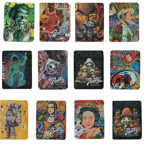 100pcs Mylar, Cali Bags Re sealable Aluminum Foil Ziplock Bags, 3.5g Smell Proof Food Storage Pouches, Heat Seal Packaging Bag for Candy, Cookies, Snacks, Multiple Designs (50)