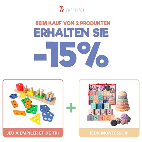 Sweety Fox Montessori Spielzeug ab 1 Jahr - Holz Sortier & Stapelspielzeug, 1 2 3 Jahre -Aktivitäts & Entwicklungsspielzeug aus Holz - Montessori - Lernspielzeug für Kleinkinder