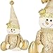 Produktbild SPRINGOS Schneemann sitzende Figur 35 cm mit Zipfelmütze goldfarben Winter Dekoration für Weihnachten (Goldfarben 35 cm)
