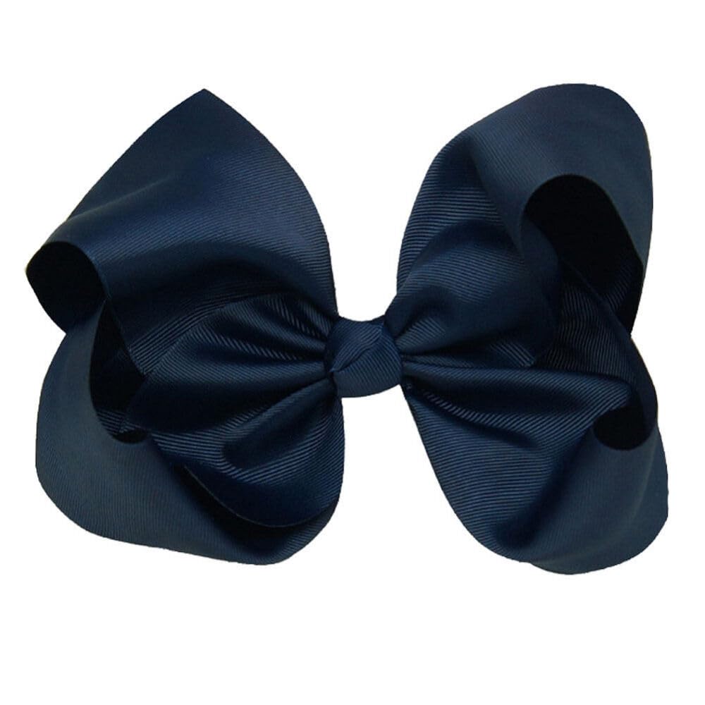 EliteKoopers 1pcs 6" Inch Navy Blue Alligator Grosgrain Hair Ribbon Bow Boutique Girls Woman Hair Clip Pin Reusable
