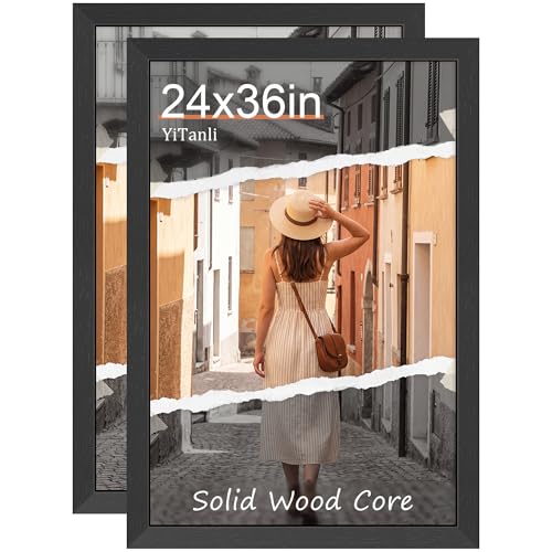 YiTanli Solid Wood 24x36 Poster Frame 2 Pack Black Poster Frames 24 x 36