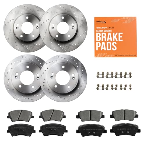 Image of MAX Advanced Brakes - Brake Kit For 2017-2020 Hyundai Elantra (Excluding 1.6 L4 Engine)| Carbon Ceramic Brake and Rotor Kit Front and Rear| Cross-Drilled Brake Rotors