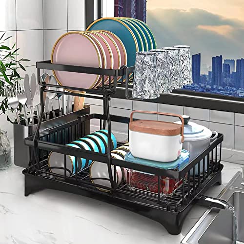 Aokon Large Dish Drying Rack With Drainboard, Detachable 2 Tier Stainless Steel Dish Rack, Over The Sink Dish Drying Rack Organizer Shelf With Utensil Holder Cup Rack For Kitchen Counter #TOP3
