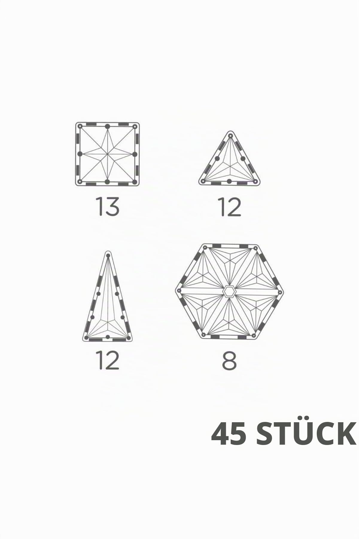 Geometrie-Bausatz in Pastellfarben 45 Teile, geometrische Bausteine, langlebiges Magnetspielzeug, Robustes Lernspielzeug, erweiterbare Sets, für Kinder ab 3 Jahren