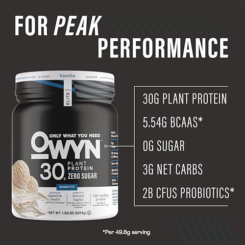 OWYN Only What You Need Pro Elite High Protein Powder, 30g Vegan Protein for Workout Recovery, Delicious Smooth Taste, Zero Sugar, Low Net Carbs, Vanilla, 12 Servings (1.32 LB) - Image 3