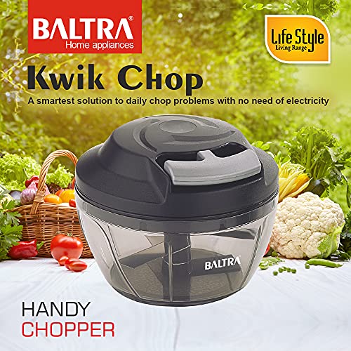 Image of BALTRA Kwik Handy Manual Food Chopper Vegetable Cutter 450 ml, gray (BHC-201)