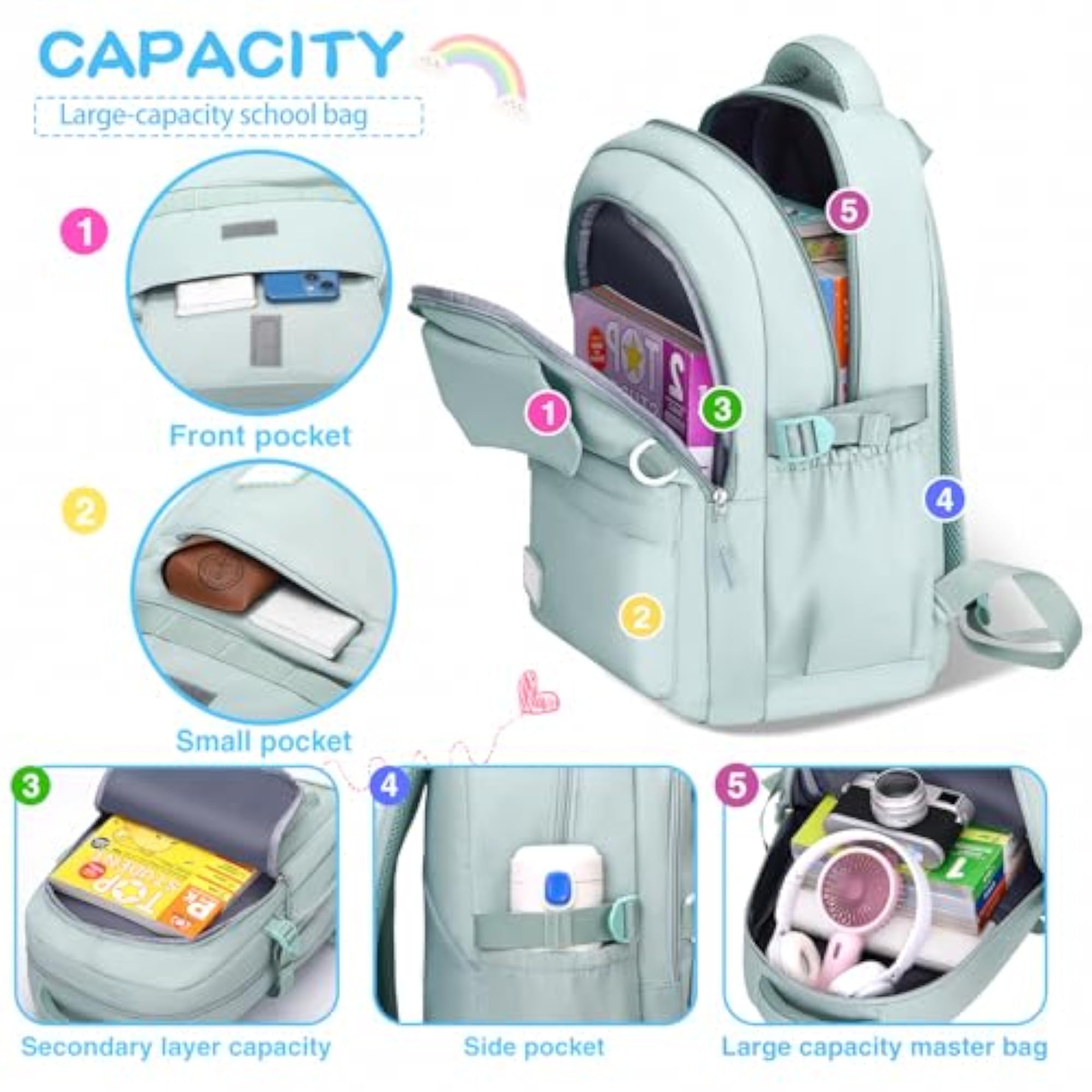 Kids School Backpack for Teens Girls, Lightweight Aesthetic