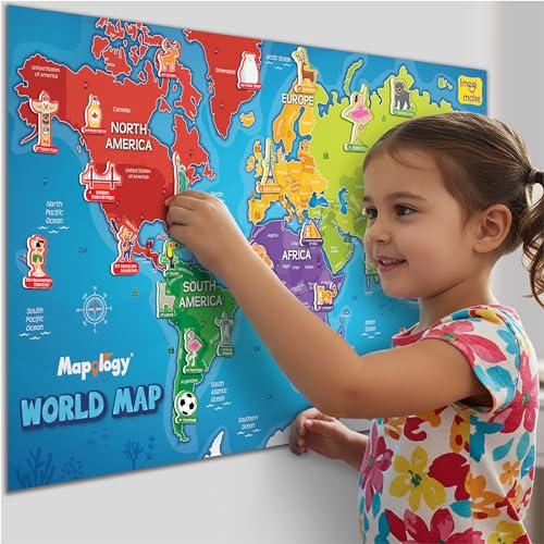 Image of Imagimake Mapology World Map with Reusable Stickers | Educational Toy | Learning Toys For Kids Age 7+| Best Birthday Gift for Kids Age 5,6, 7, 8