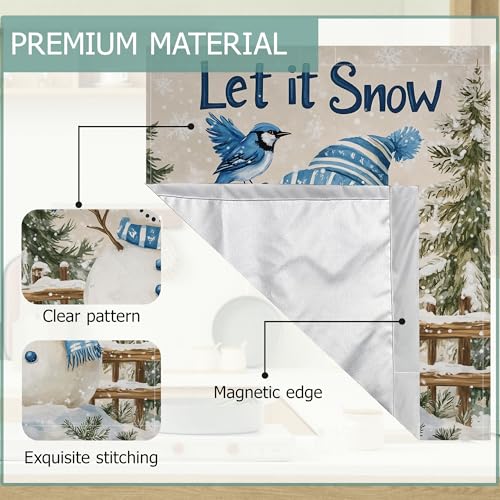 Image of Dishwasher Magnets Decorative Cover,Christmas Snowman Refrigerator Magnet Cover,Washable Winter Blue Bird Dishwasher Front Panel Cover Home Kitchen Decoration 23x26 Inch
