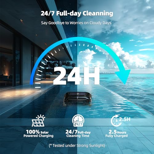 Robotic Solar Pool Skimmer Robot: SMONET SR5 Pro 24/7 Continuous Cleaning Automatic Cordless Solar Powered Pool Surface Cleaner with Dual Charging, Obstacle Avoidance, Carbon Fiber Black