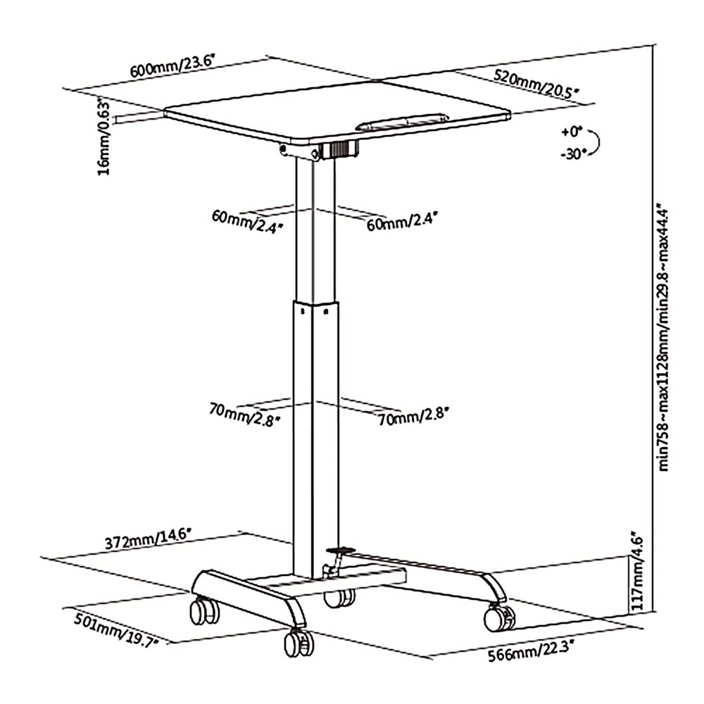 Maclean Mobiler Beistelltisch für Laptop & Notebook, Höhenverstellbarer Laptoptisch mit Rollen, Sitz-Steh-Schreibtisch mit Gasfeder (76-113 cm), 30° Neigbar, Kompakt, Weiß